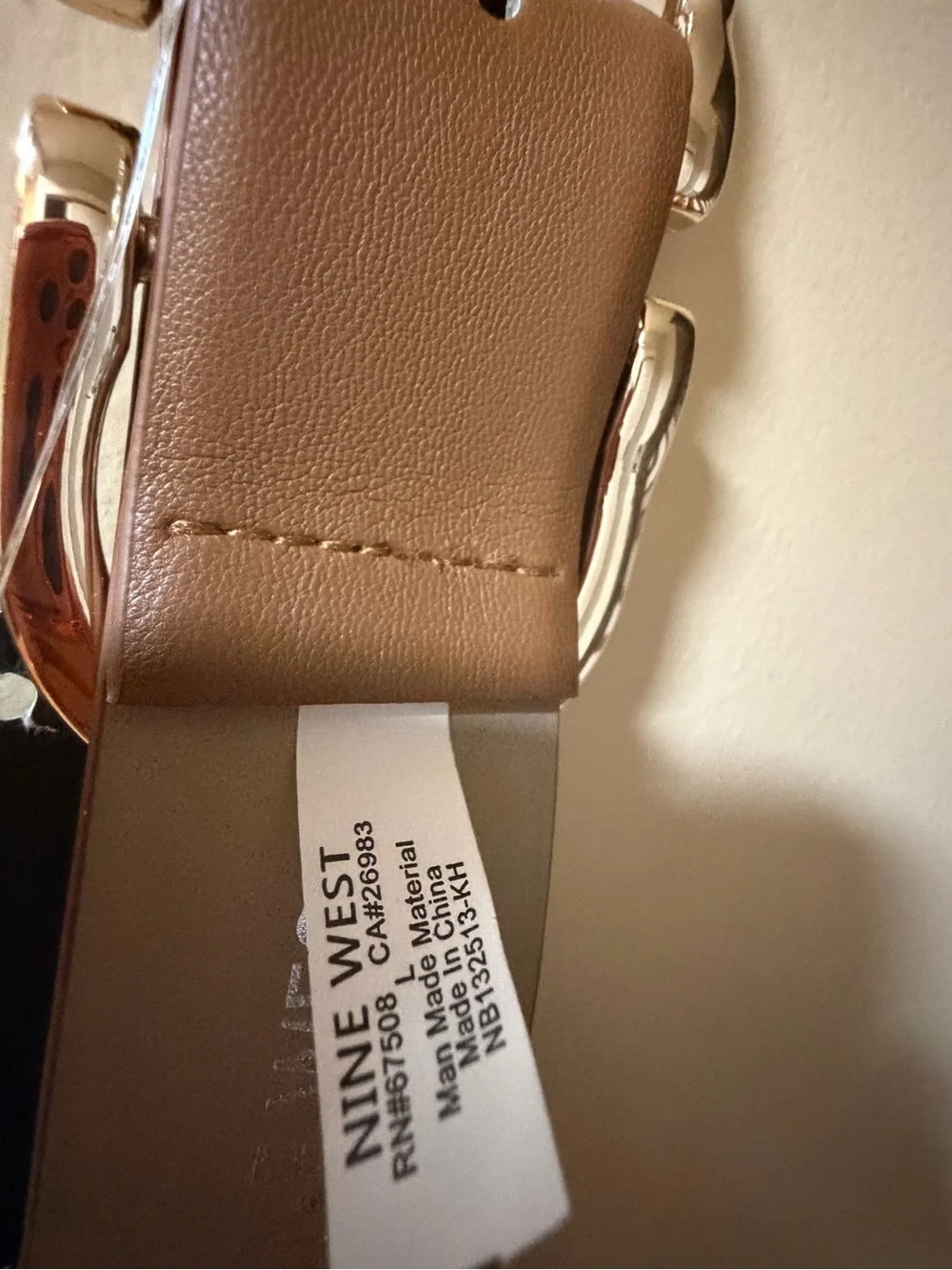 Nine West Women's Cognac Belt Gold Oval Buckle Size L NWT